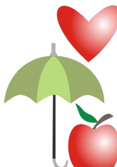 卡通动画 伞 爱心 苹果 矢量