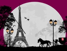 巴黎风景巴黎铁塔风景手绘