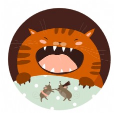 大嘴猫和老鼠北欧森系动物插画