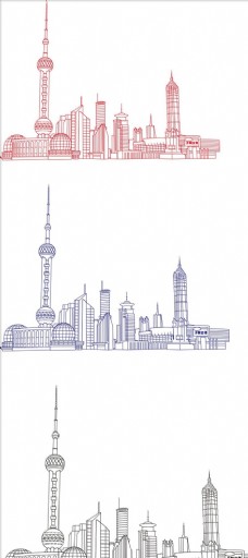 建筑素材上海建筑素描矢量素材