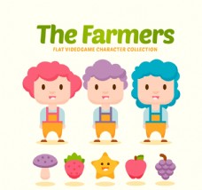 水果农场3款卡通农场游戏人物和4款水果