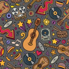 彩色卡通音乐吉他话筒符号涂鸦图