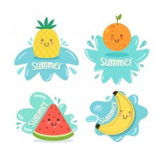 卡通菠萝可爱夏季水果标签