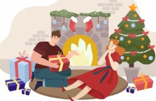 创意圣诞节 壁炉旁的夫妇