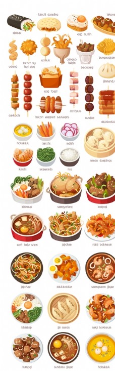 韩国菜日本韩国卡通食物小吃插画