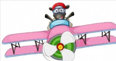 卡通动物和螺旋桨飞机