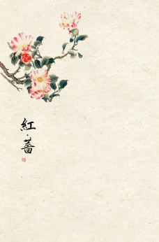 水墨中国风传统工笔画宣纸红杏花卉背景