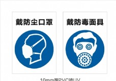 戴防尘口罩戴防毒面具提示牌