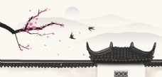 红杏出墙传统建筑墙檐屋檐插画背景
