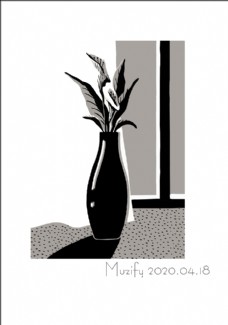 植物花瓶 黑白插画