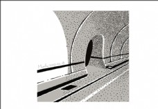 隧道 黑白插画