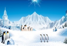冬天南极企鹅雪地城堡