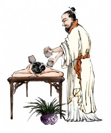 古代人物古代中医人物针灸拔罐手绘插画