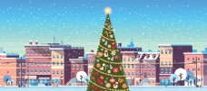 圣诞风景冬季圣诞节城市风景插画