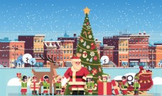 圣诞风景冬季圣诞节城市风景插画