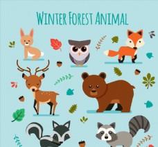可爱冬季森林动物矢量图