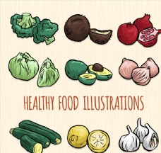 彩绘健康蔬菜水果矢量素材