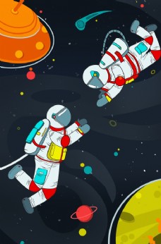 科幻星系宇航员插画