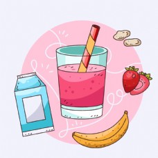 卡通菠萝矢量果汁甜品食物素材