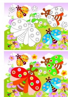 小蜜蜂飞舞卡通填色卡插画