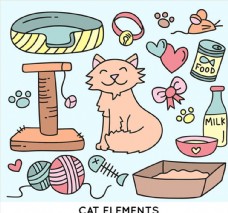 宠物猫咪可爱猫咪与宠物用品矢量素材