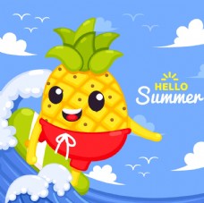 卡通菠萝你好夏天