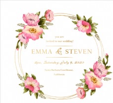 科技婚礼素材粉色花卉花环婚礼海报设计