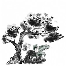 中国画水墨风格树木卡通插画元素