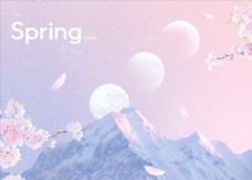 结婚花束粉色樱花节春天海报PSD模板