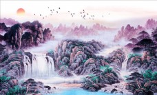 新中式意境国画山水风景电视背景
