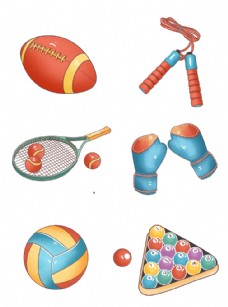 手绘卡通可爱体育器材各种球类元