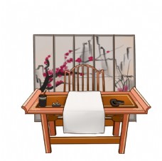 复古古代中国水墨风书桌屏风