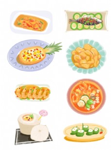 卡通菠萝泰国菜美食手绘风小清新冬阴功汤