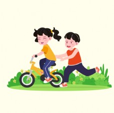儿童玩耍骑单车打闹玩耍的儿童人物元素
