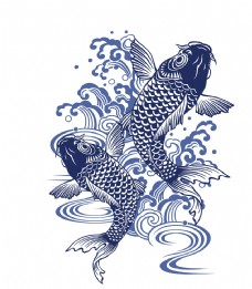 蓝色锦鲤  祥云和鱼