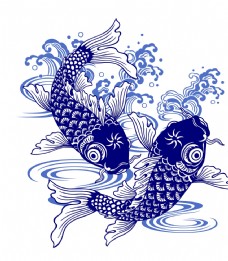 蓝色锦鲤  剪纸鱼