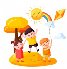 可爱放风筝儿童节卡通元素