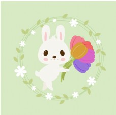 小兔子花环花朵矢量分层