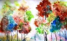 油画 彩色的树