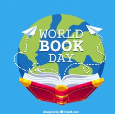创意世界图书日地球和书籍矢量素