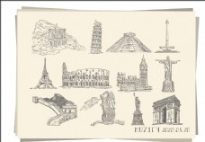 世界建筑12款世界标志性建筑物手绘稿