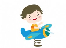 儿童节卡通小孩飞机插画