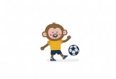 可爱小动物可爱卡通动物小猴子踢足球矢量