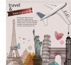 出国旅游海报美国法国旅行设计元素