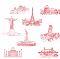 出国旅游海报世界著名建筑矢量