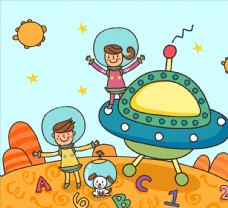 设计字母卡通人物地球儿童画外星人
