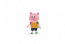可爱小动物可爱卡通动物小猪背书包上学矢量