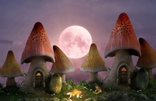 满月背景幻想世界蘑菇