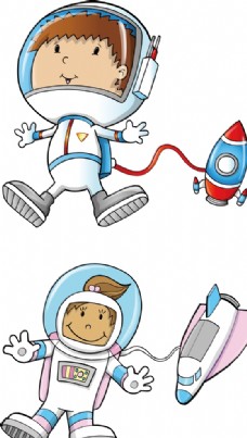 宇宙太空卡通儿童太空宇航服宇宙飞船插画