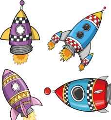 天空手绘卡通火箭儿童宇宙太空飞船